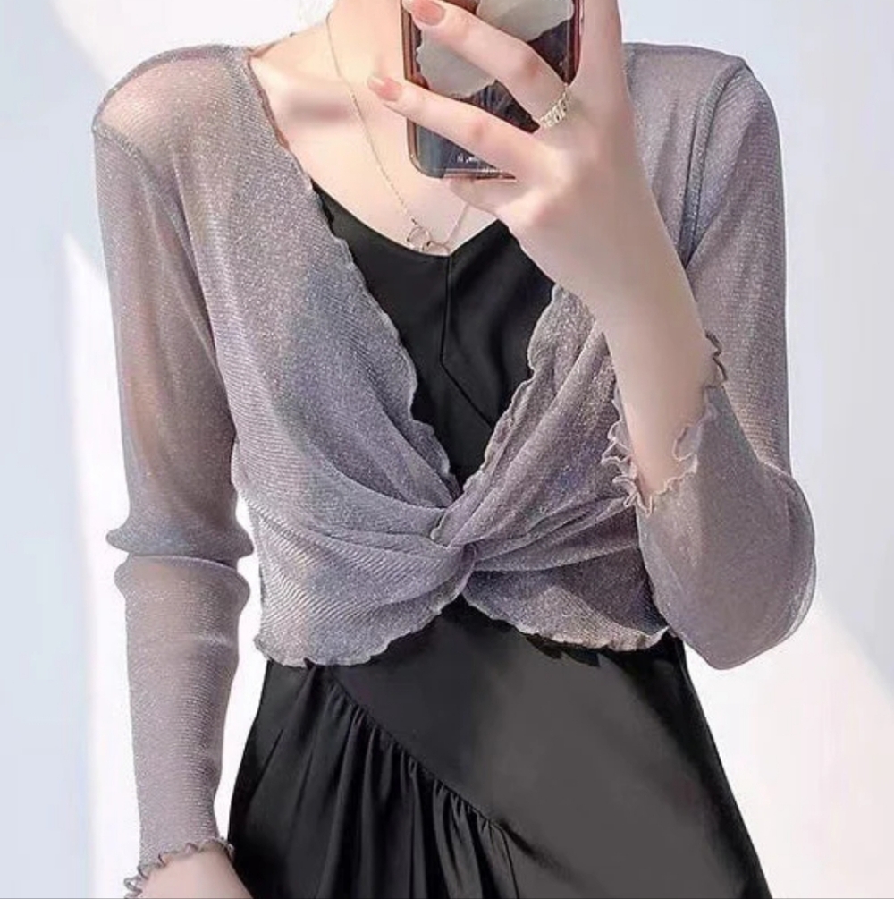 Elegant Sheer Gray Sweater for Women